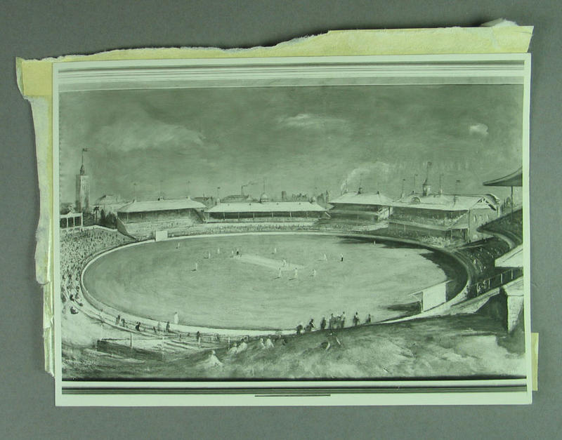 Photograph of an oil painting, depicting Sydney Cricket Ground