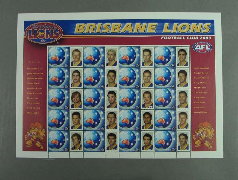 Postage stamp sheet AFL Footy Stamps 2003 Brisbane Lions Football