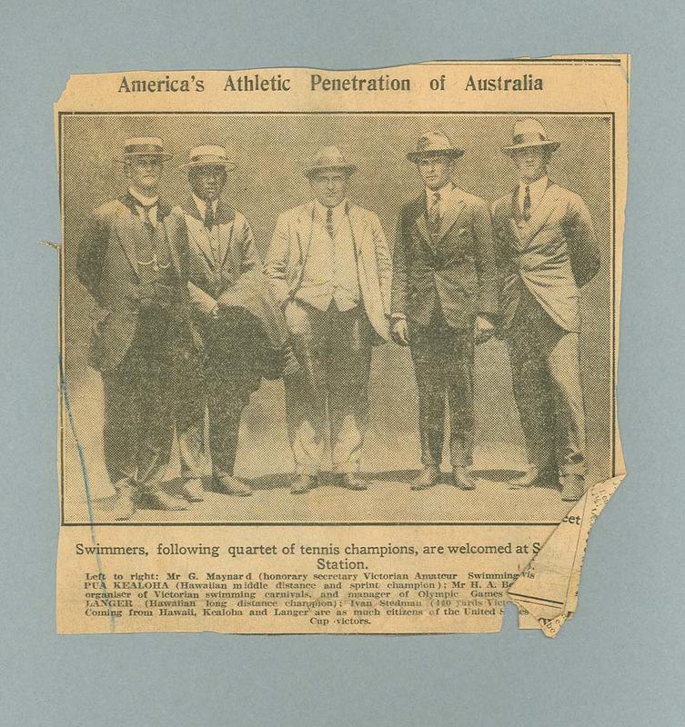 Newspaper clipping, details arrival of Ludy Langer & Pua Kealoha to