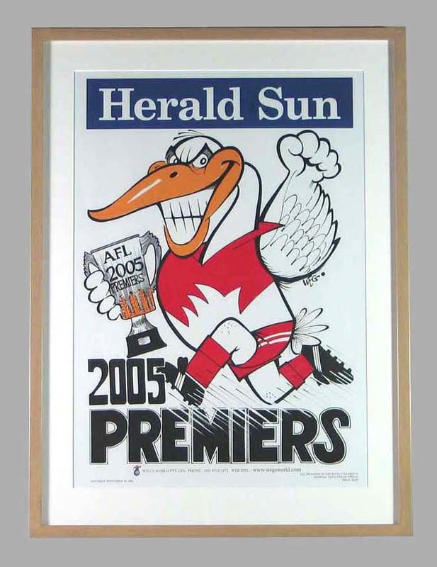 Poster Sydney Swans Premiers 2005 Grand Final, cartoonist WEG Australian Sports Museum