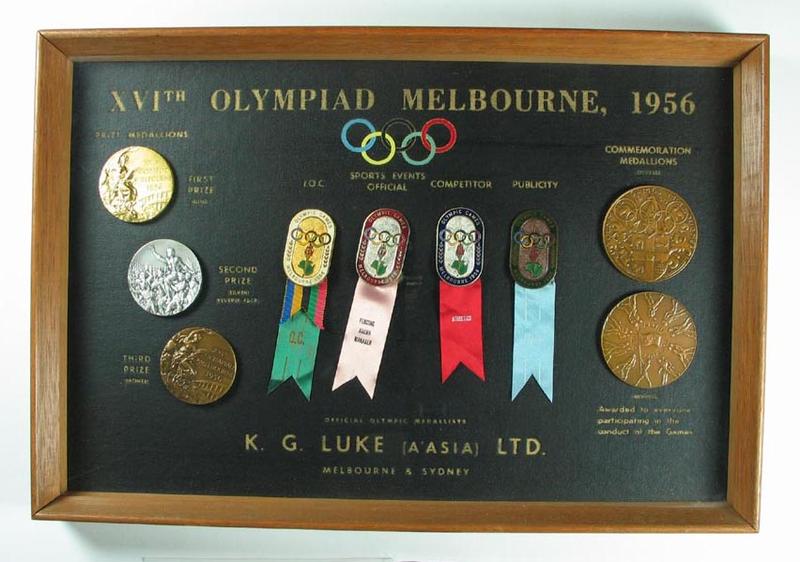 Framed set of medals and badges, 1956 Melbourne Olympic Games