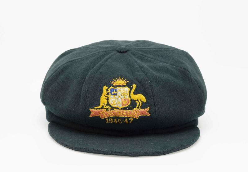 Baggy green cap worn by Don Bradman, 194647 Australian Sports Museum