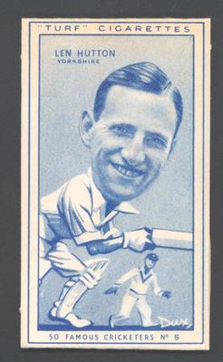 1950 Turf Cigarettes Carreras Ltd 50 Famous Cricketers Len Hutton 1950-turf-cigarettes-carreras-ltd-50-famous-cricketers-len-hutton