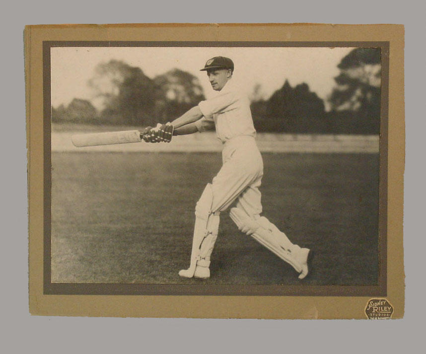 Photograph of Don Bradman, batting Australian Sports Museum