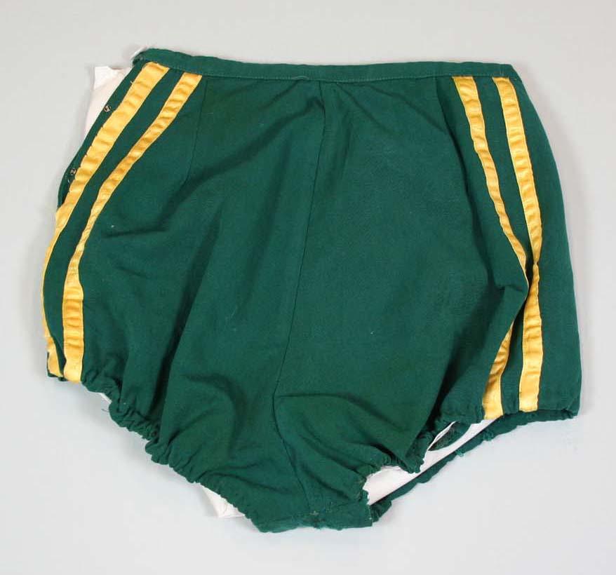 Athletic shorts in Australian colours, worn by Shirley Strickland at 1956 Olympic Games