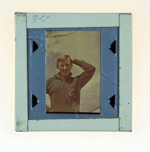 Glass slide, depicts Lorraine Crapp 1956 Olympic Games Australian