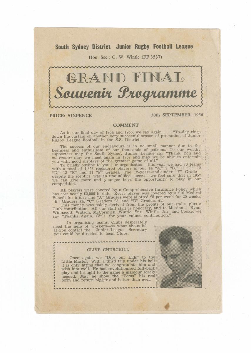 Programme for South Sydney District Junior Rugby Football League Grand