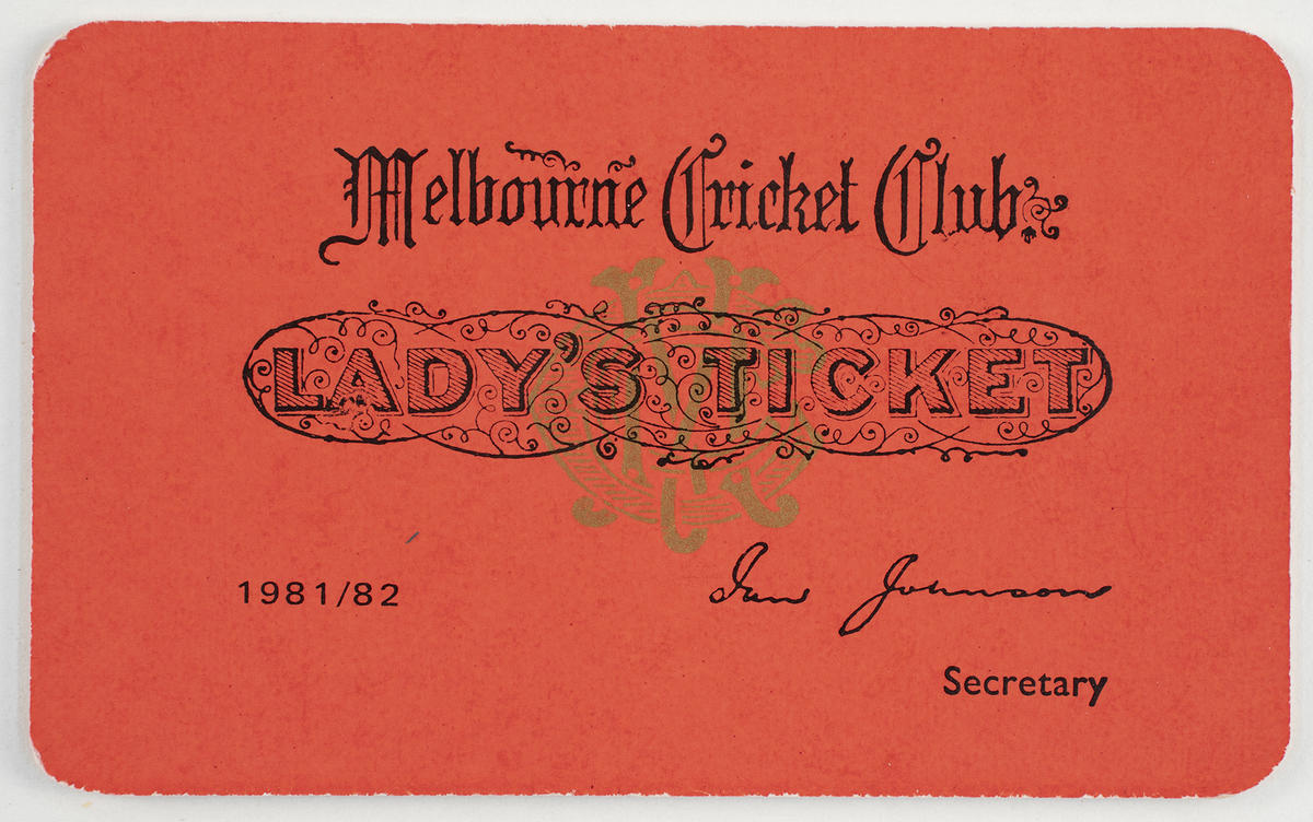 Melbourne Cricket Club Lady's Ticket, 198182 Australian Sports Museum