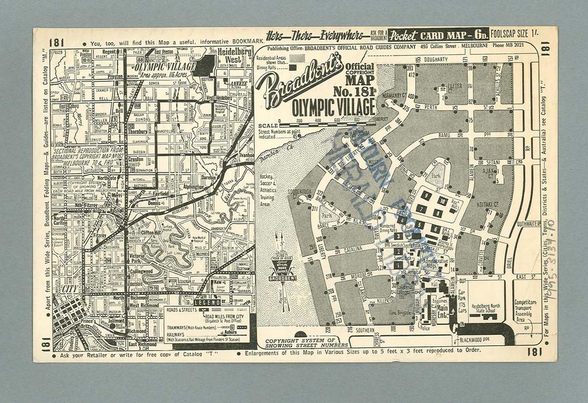 Melbourne 1956 Olympiques Olympic Village Official Plane Map