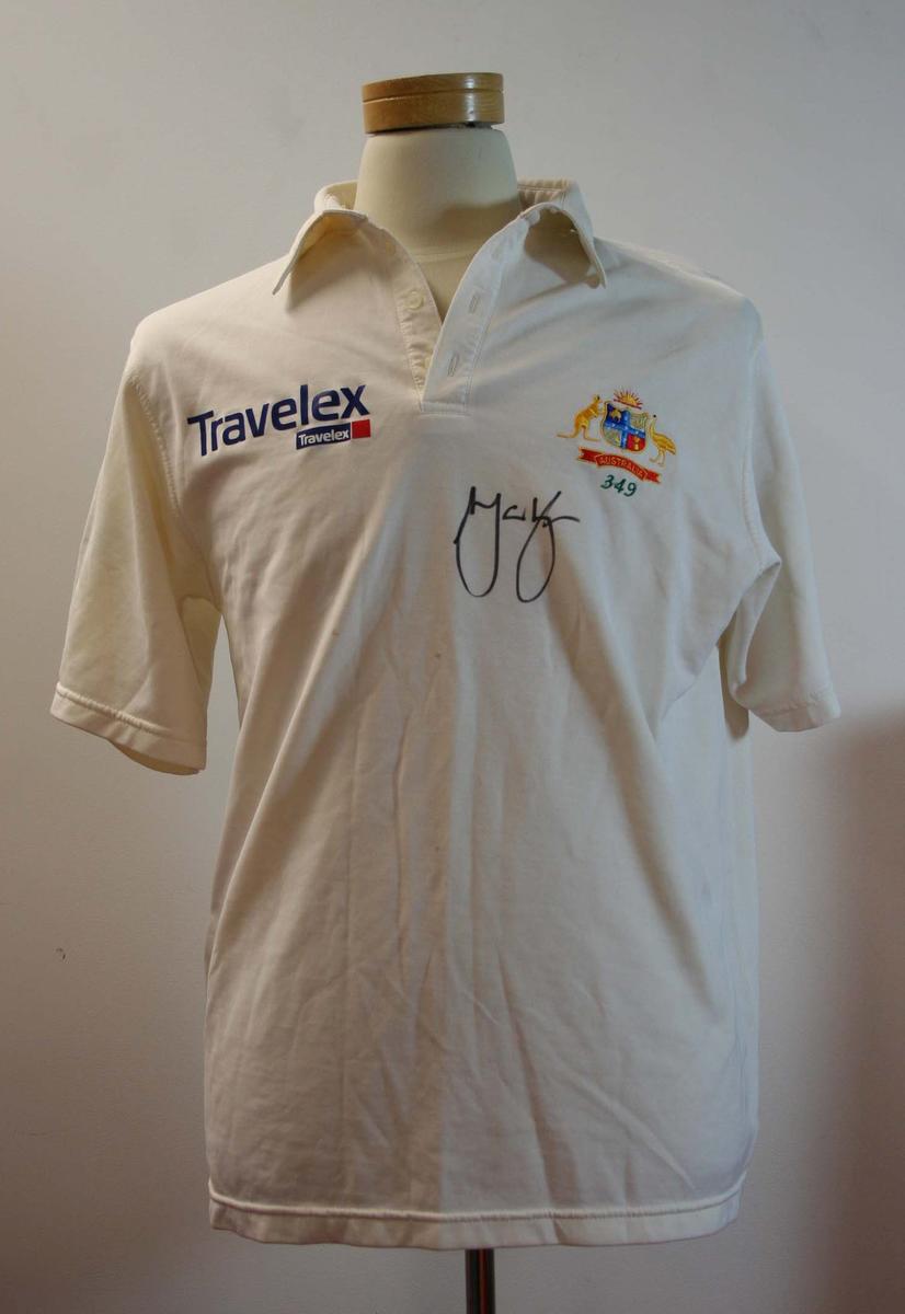 Autographed Australian Test cricket shirt worn by Mark Waugh, 2001