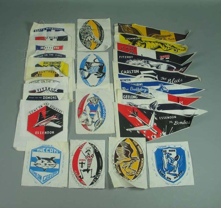 Cloth badges and pennants, representing various Victorian Football League teams Australian